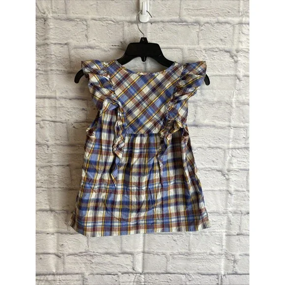 J. Crew Women’s Casual Preppy Ruffle Top Plaid Sleeveless Blouse Size 00 - Picture 6 of 8